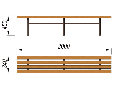 Двухметровая лавочка без спинки 2 м МАФ 1602 в Астрахани